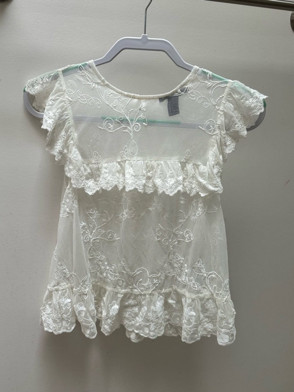 Forever 21 Sheer Ivory Lace Ruffle Blouse